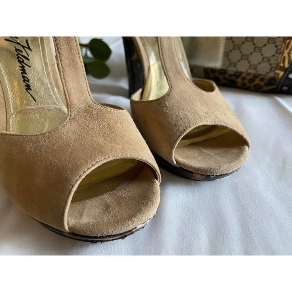 Block Heels Pumps 7.5 Peep Toe Suede Leopard UNIQUE - Picture 5 of 9